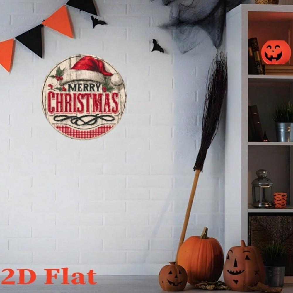 Vintage Farmhouse Christmas Metal Wall Art Santa Hat Plaid Sign Waterproof Indoor Outdoor Decor