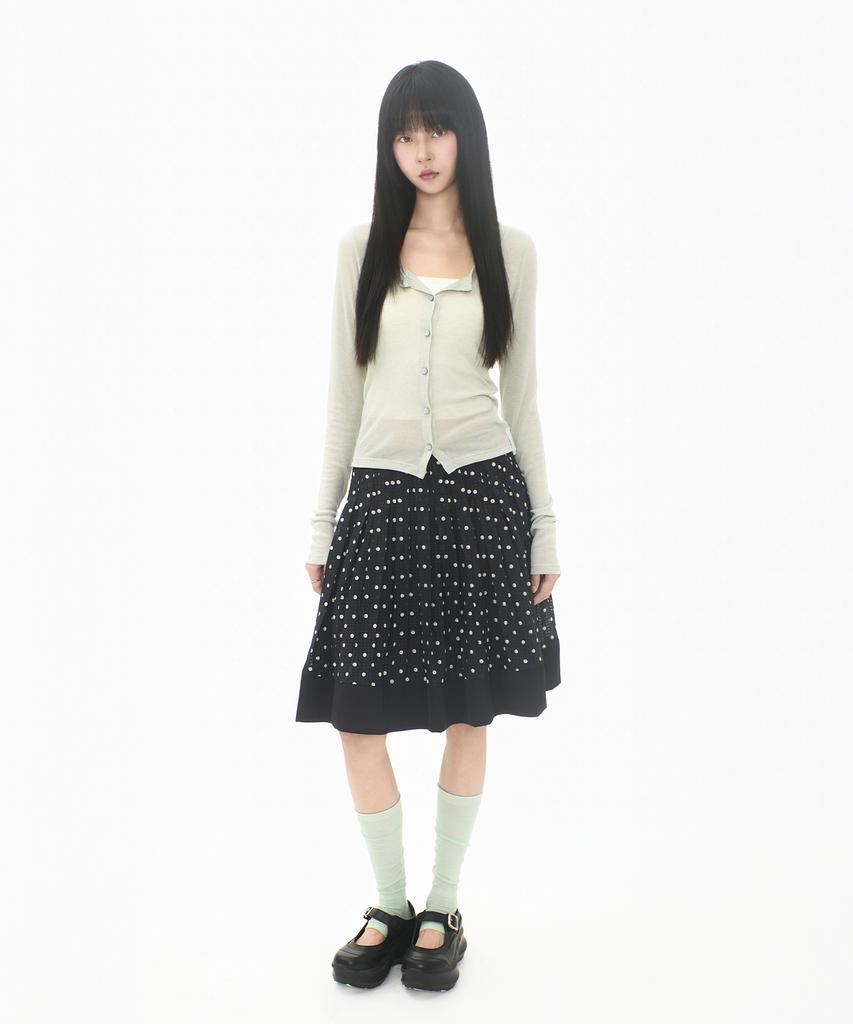 Mileko Dot Pleated Satin Skirt Black