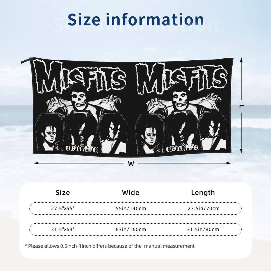 Misfits Skull Beach Towel Soft Microfiber Quick Dry Absorbent Quick Towels For Bath
