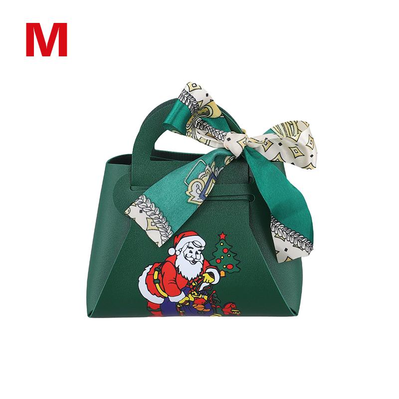 1PC Xmas Party Decor Hand Gift Bag Christmas Candy Boxes Santa Claus Print PU Leather Candy Box