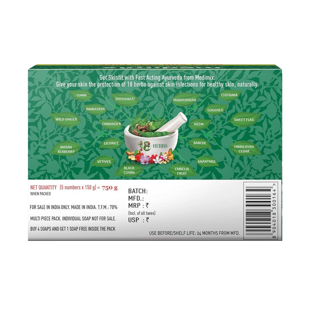 Medimix Ayurvedic Classic 18 Herbs Soap 150g X 5 Soap | Natural Oils Cleansing Bar for Clear Healthy Skin