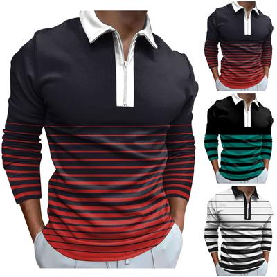 Men'S Lapel Long Sleeve Printed Casual Top Loose Sports Lapel Shirt