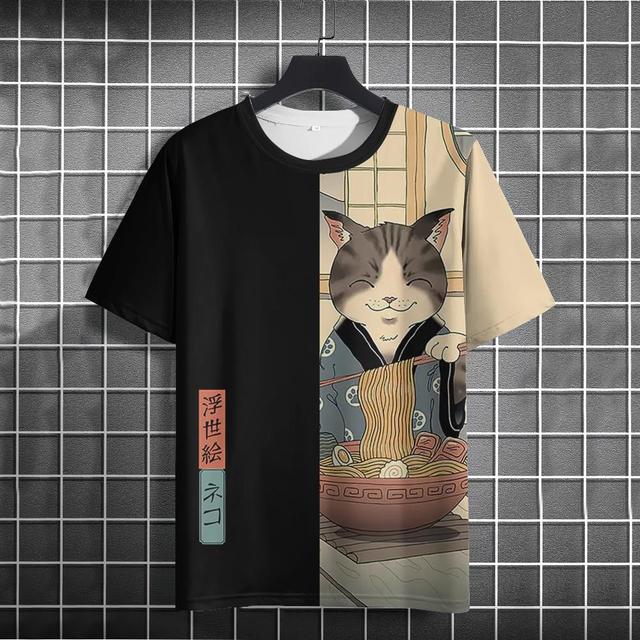 3D Ukiyo-E Animal Print Men's T-Shirt Summer Casual Oversized Short Sleeve T Shirt for Men Fashion Man Clothing Vintage Tee