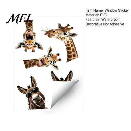 Funny Giraffe Donkey Window Decor Static Cling, Removable Farm Animal Glass Non Adhesive Stickers for Home Decal Kitchen Guest Room, Cute Prank