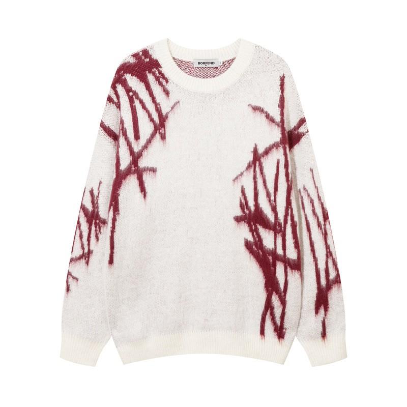 Unisex Oversized Knit Sweater With Graphic Jacquard Casual Streetwear Pullover Winter