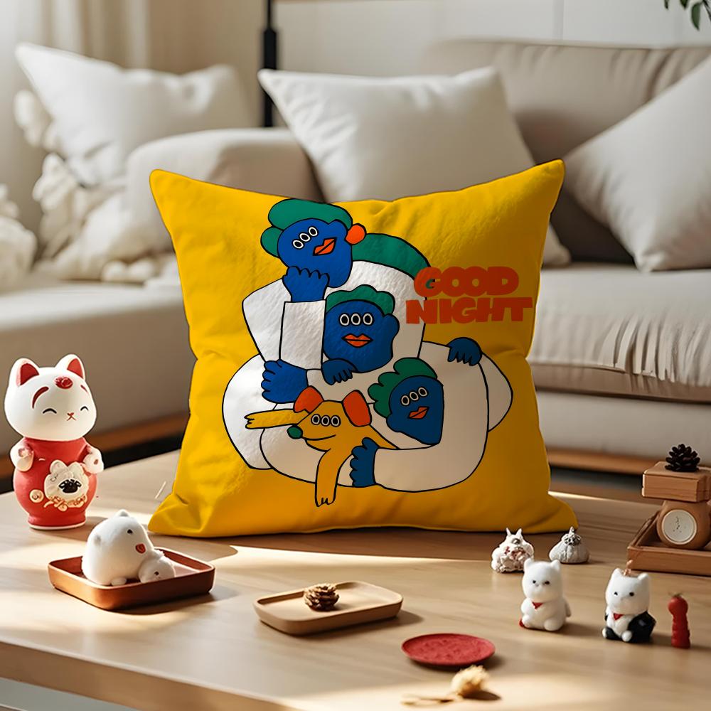 Flat Illustration Cushion Cover Anti-dustmite Pillowcase Invisible Zipper Silky Short Plush Sofa Cushion Cover