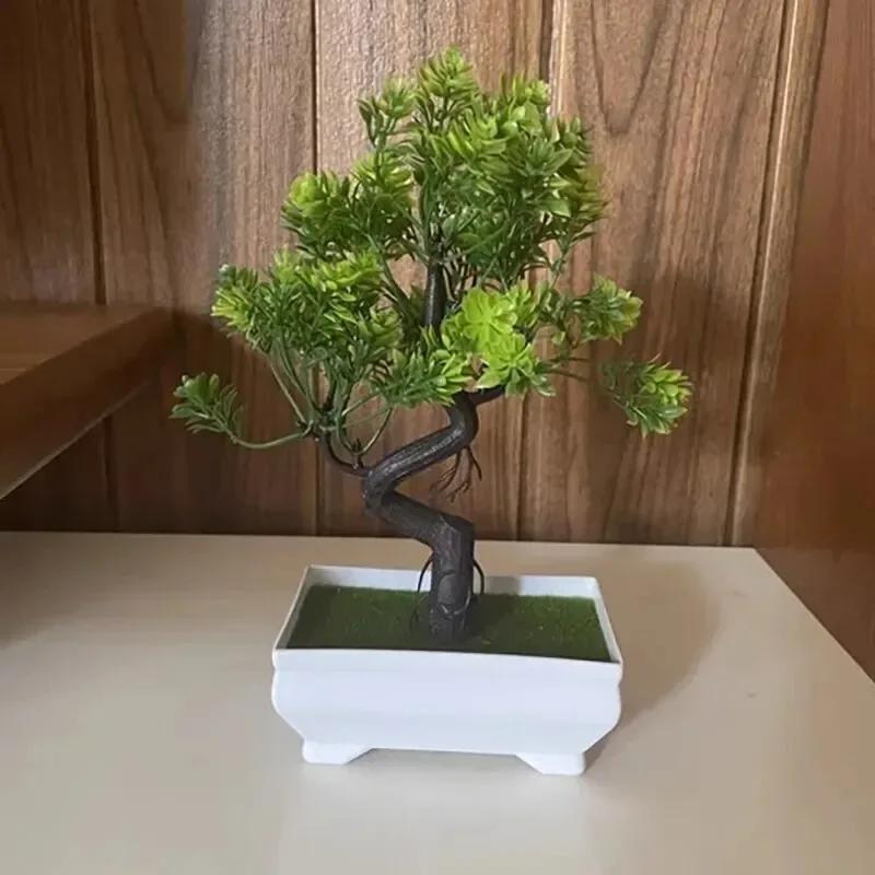 Small Artificial Potted Trees, Plastic Green Plants for Home Garden Decor, Indoor Outdoor Table Centerpieces for Hotel Party