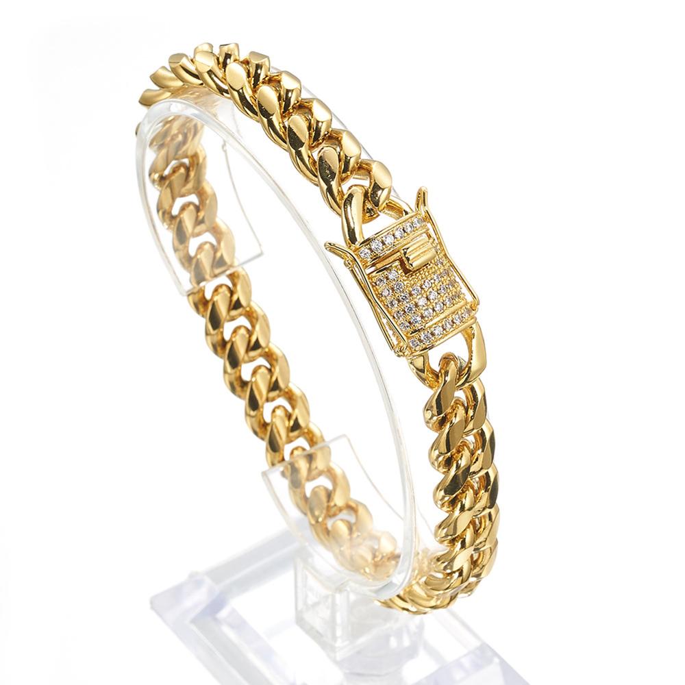 10mm CZ Zircon Stone Pave Stainless Steel Cuban Miami Link Chain Bracelets for Male Boys Hip Hop Rock Jewelry