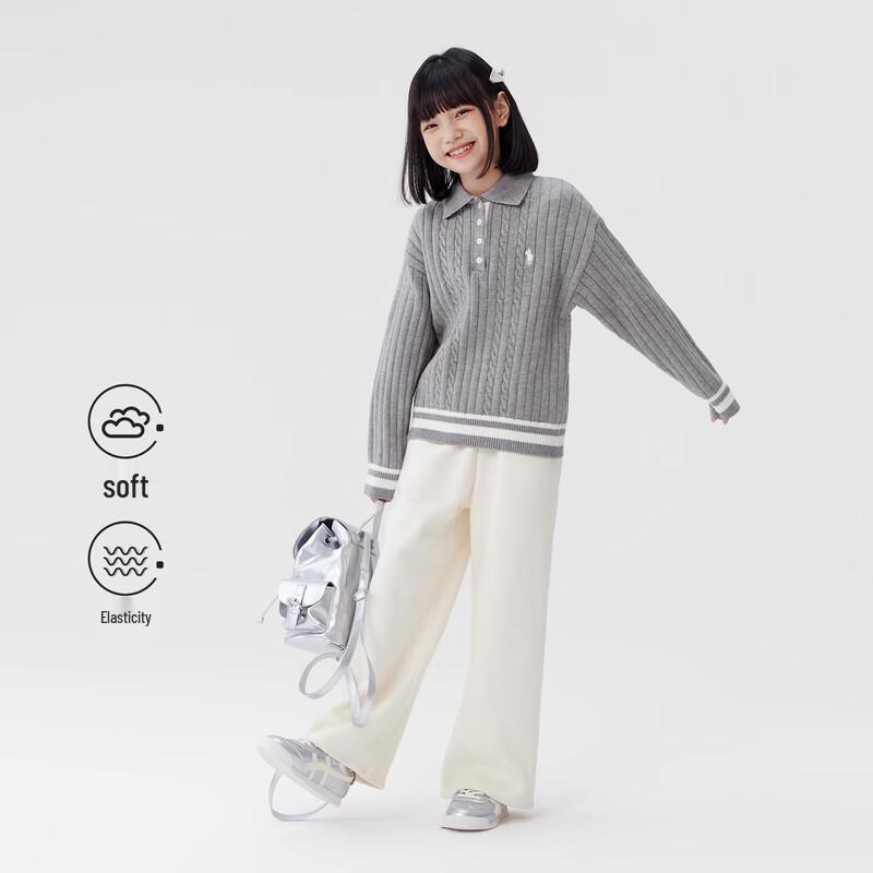 Zuoxi Girls  Preppy Cable Knit Polo Collar Cardigan 130