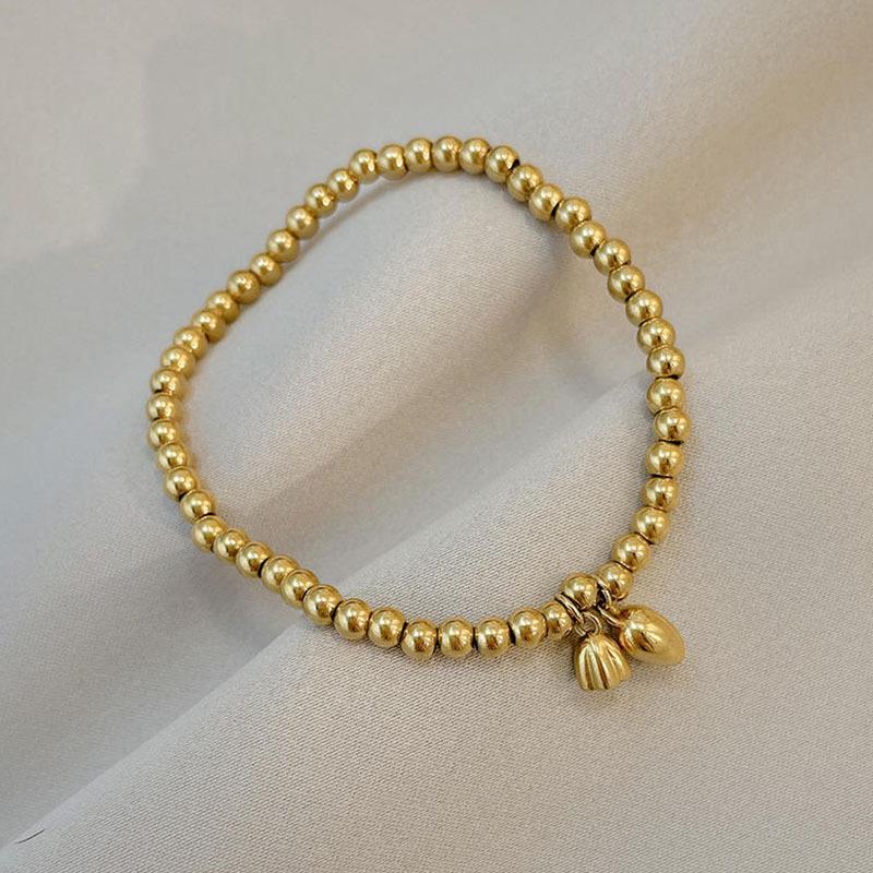 Korean Minimalist Lotus Seed Bead Bracelet for Women, 18K Gold Plated, Versatile Titanium Steel, High-End Luxury Jewelry.