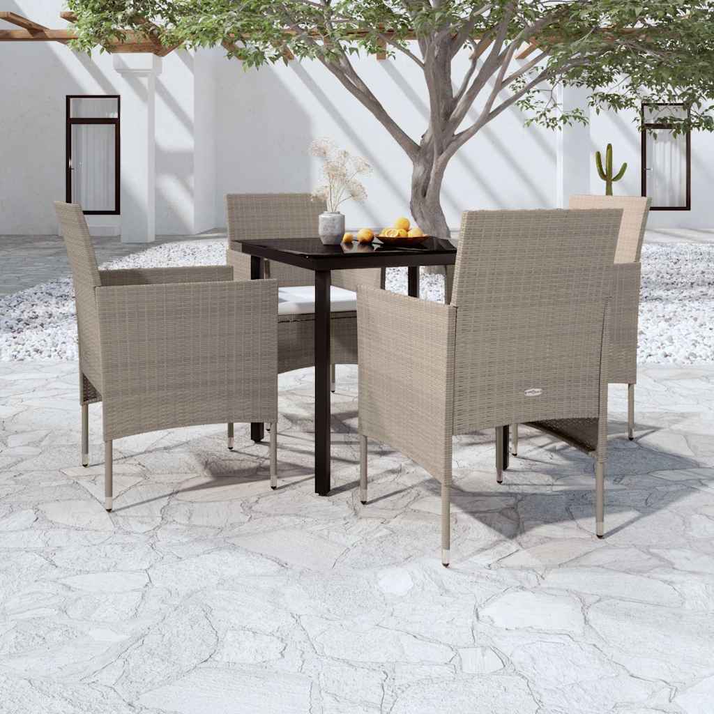vidaXL 5-tlg. Garten-Essgruppe mit Kissen Beige und Schwarz
