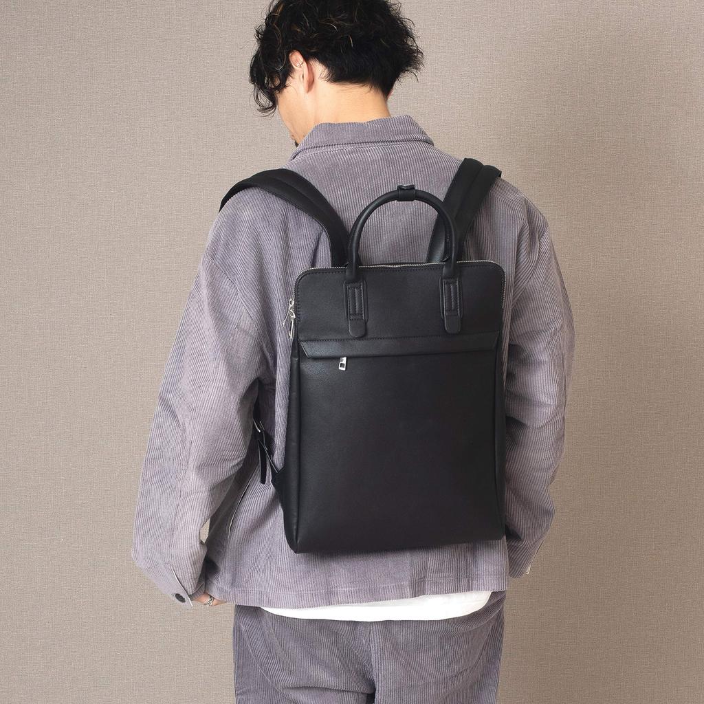 Synthetic Leather Business Backpack [Rename] (Black)