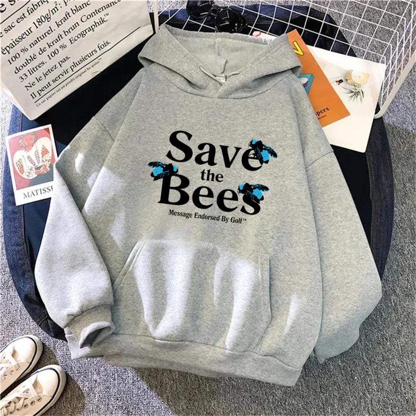 Hip Hop Cartoon Save The Bee Print Women's Hoodie Fashion Women's Hooded Pullover Women Y2k Women's Sweatshirt Clothing Y2K Top