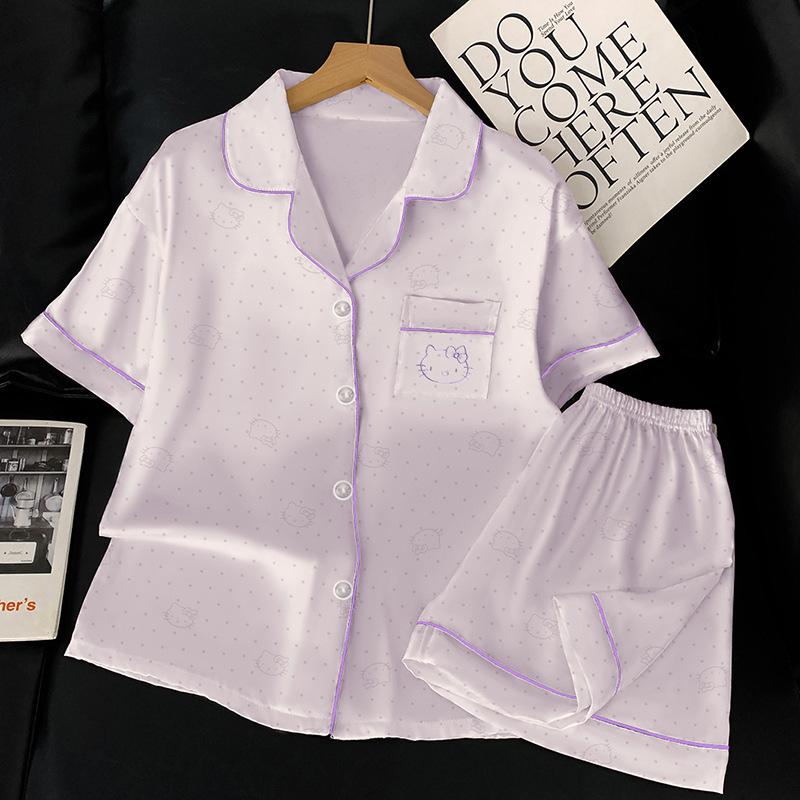 High-End Summer Light Luxury Ice Silk Cool Pajamas Women'S Loungewear Short-Sleeved Outer Wear Suit