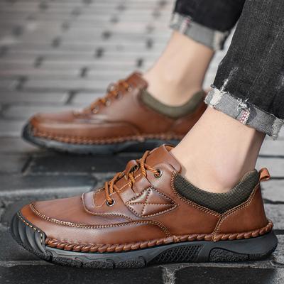 2025 Autumn New Hand-stitched Men's Shoes Popular Casual Shoes Men's Large Size Leather Shoes Soft-soled Walking Shoes