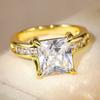Huitan Gold Color Women Ring Inlaid Princess Cubic Zirconia Luxury Accessories for Wedding Engagement  Charming Jewelry