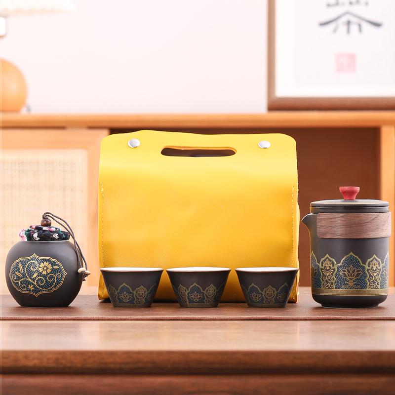Portable Ceramic Gongfu Outdoor Tea Set with Kuaike Cups - Ideal for Business Gifts and Travel.