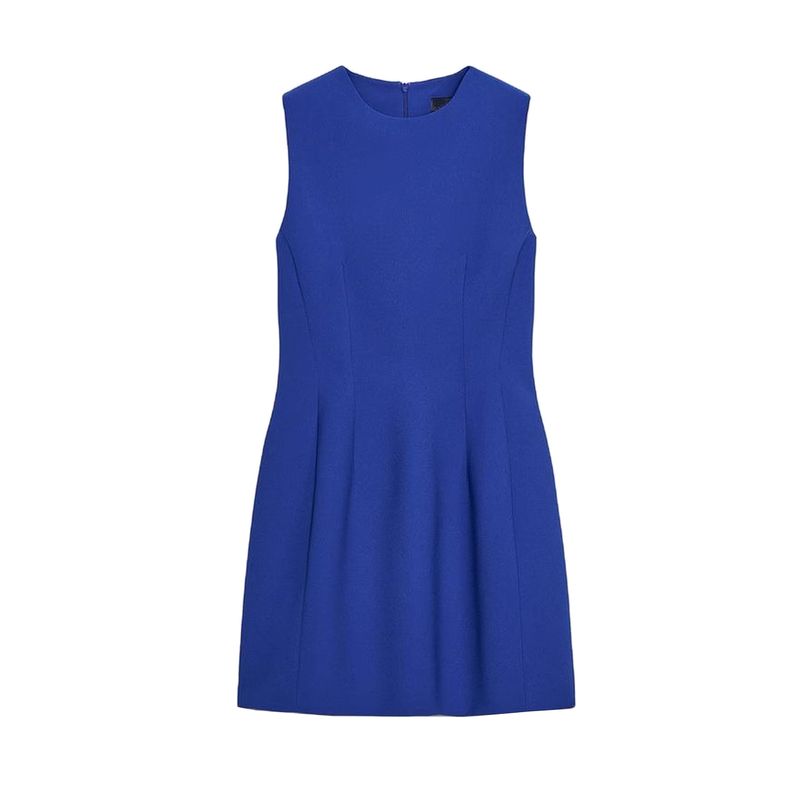 

Summer New Product Women s Clothes French Pleated Design round Neck Sleeveless Fluffy Hem Short Dress 3123281 Iron Blue L