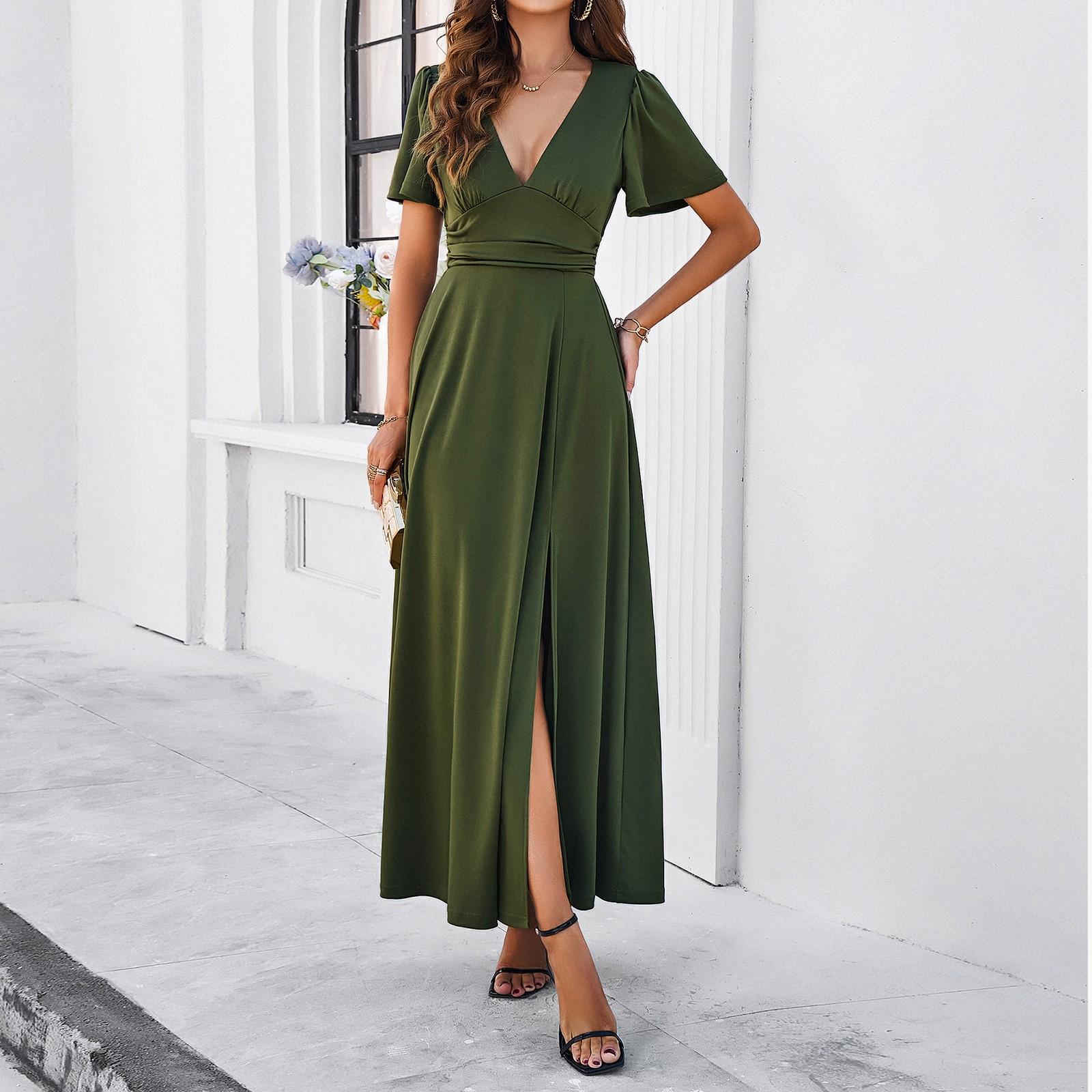 Женские повседневные длинные вечерние платья Вечерние платья Сплошной цвет с разрезом — фото 5