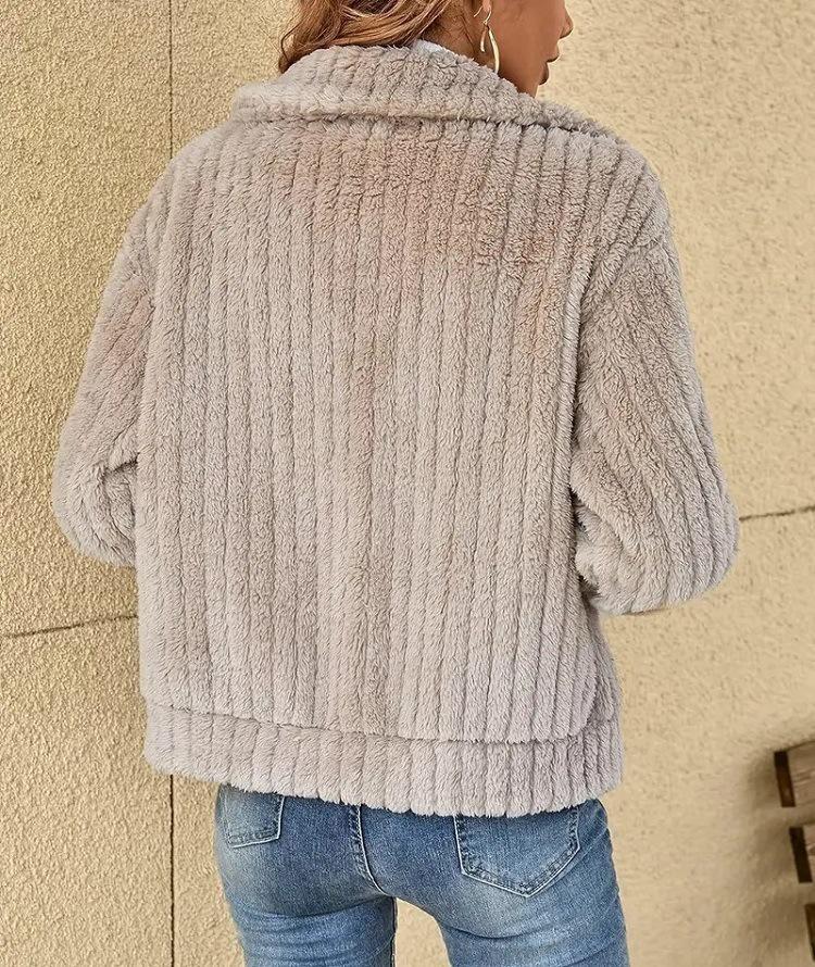 2024 Women's Fur Plush Short Coat Cardigan Autumn Winter Lapel Style