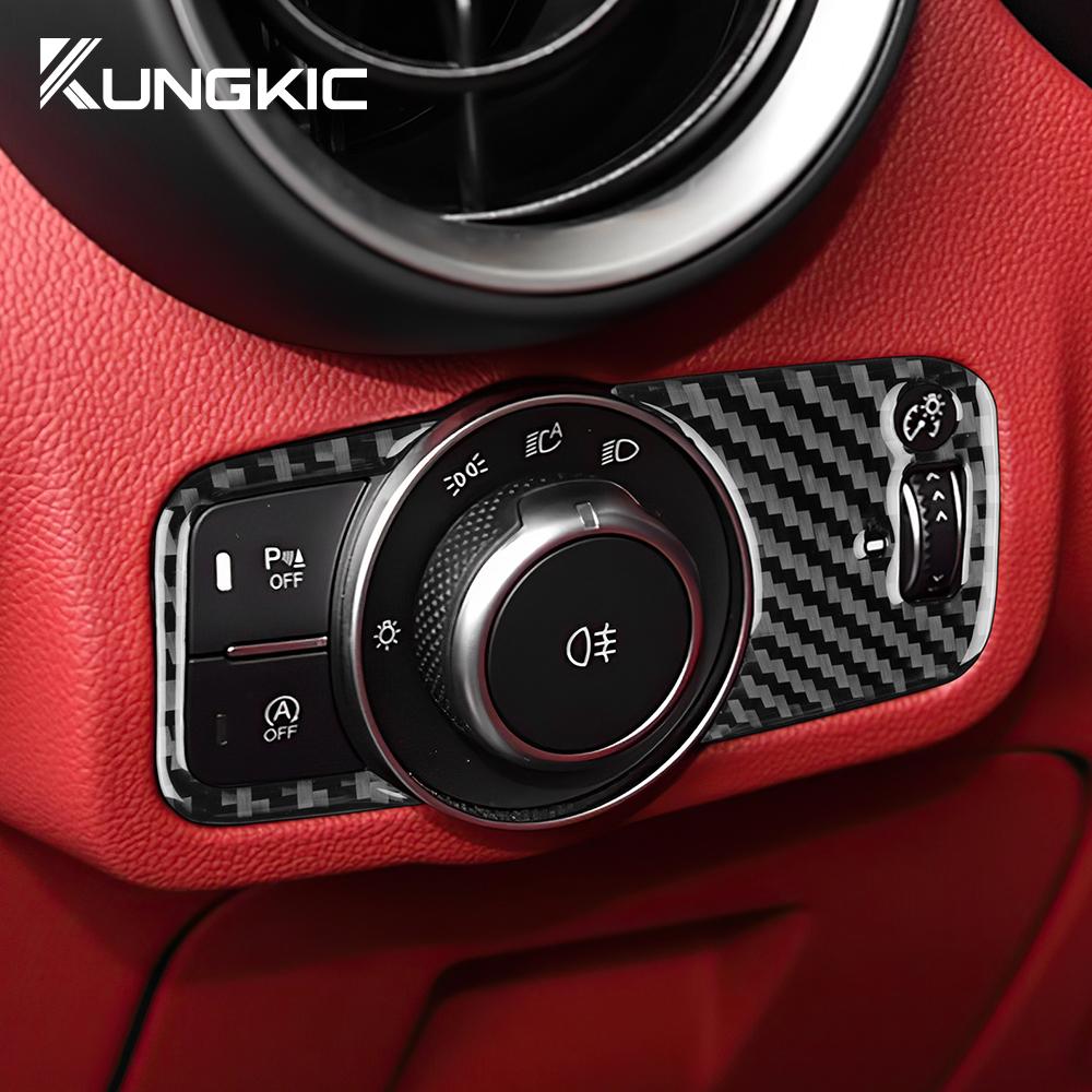 Carbon Fiber Interior Sticker for Alfa Romeo Giulia 2015-2016 Stelvio 2017-2024 Headlight Switch Button Panel