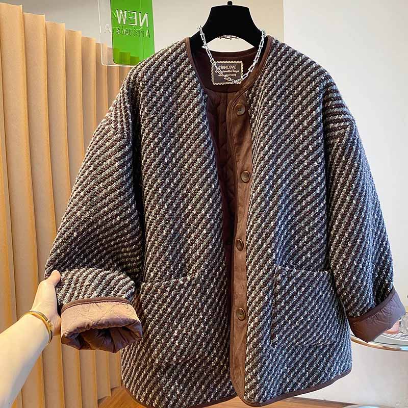 

Пальто женское утолщенное осенне-зимнее повседневное оверсайз без воротника ветровка свободного кроя стеганая куртка XXL