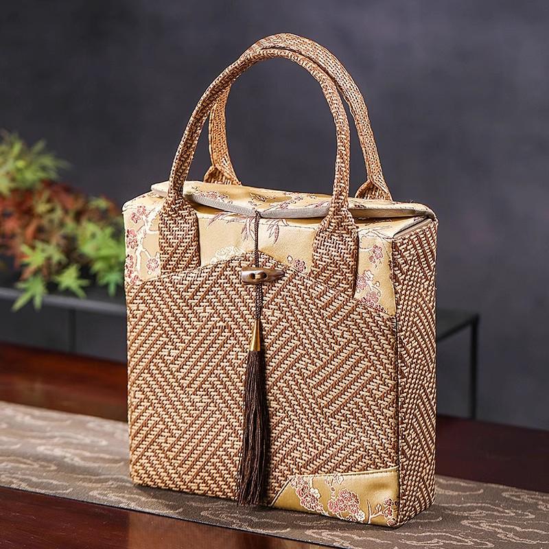 Vintage Tea Storage Box - Gift Packaging for Pu'er/White Tea Cake, Moisture-proof Cloth Bag, Chinese Style Travel Tea Tin