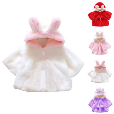 Girls Cape Rabbit Ears Hooded Coat Winter Cute Furry Ball Coat
