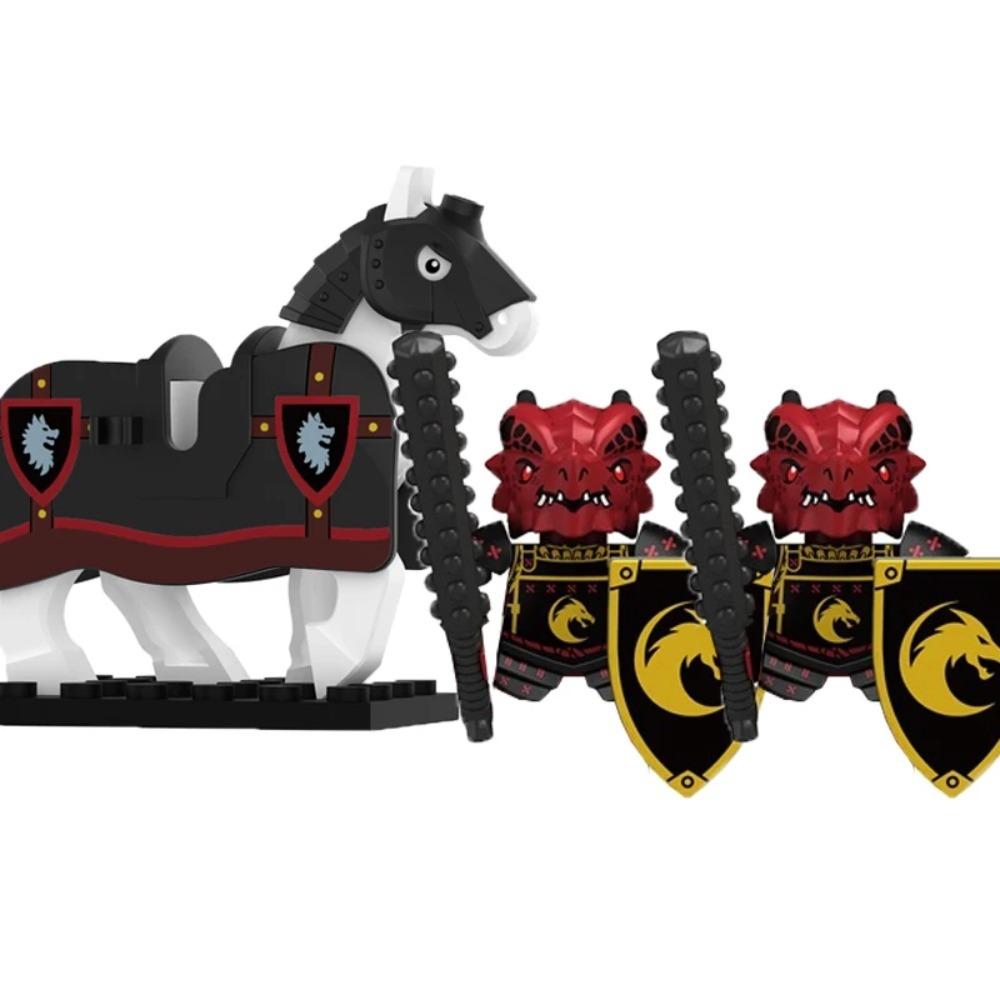 Mittelalterliche Burgsoldaten Actionfiguren Baustein Drache Anime Ritter Zubehör Kriegspferd Miliz Helm Schild Spielzeug Geschenk B15
