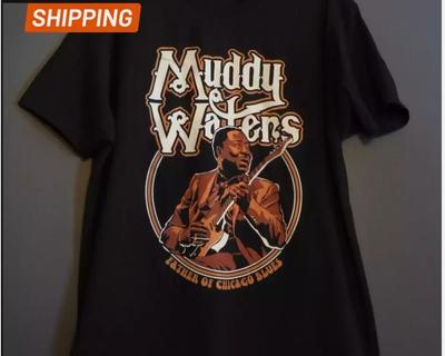 Muddy Waters Gitarren-T-Shirt Schwarz Unisex-Tee Alle Größen S-4XL