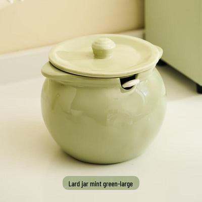 High-Temperature Ceramic Lard Pot with Lid