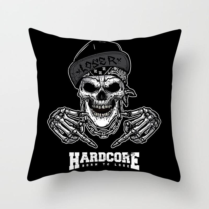 Black Grey Skull Face Living Room Decor Pillowcase Car Halloween Sofa Cushion Cover