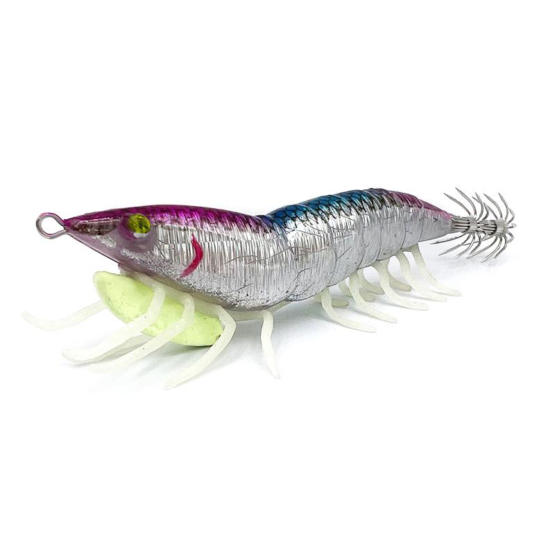 Night Glow Wooden Shrimp Squid Hook Soft Footed Bait with Sound Beads Fake Bait for Fishing