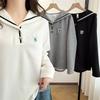2026 Spring Plus Size Women's Sailor Collar Embroidered Hoodie - Long Sleeve, Casual Fashion for Chubby Girls