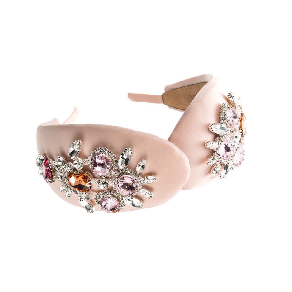 

Роскошная барочная повязка на голову из стекла и страз с широким краем розовый