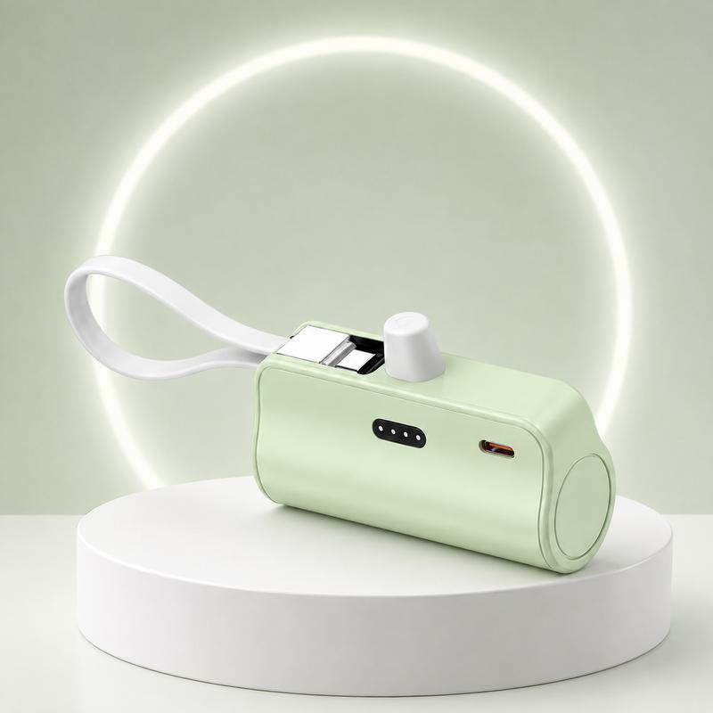5000mAh Portable Charger Capsule Design Pocket Power Bank Built in Cable Compact Mini Emergency Backup Phone Charger