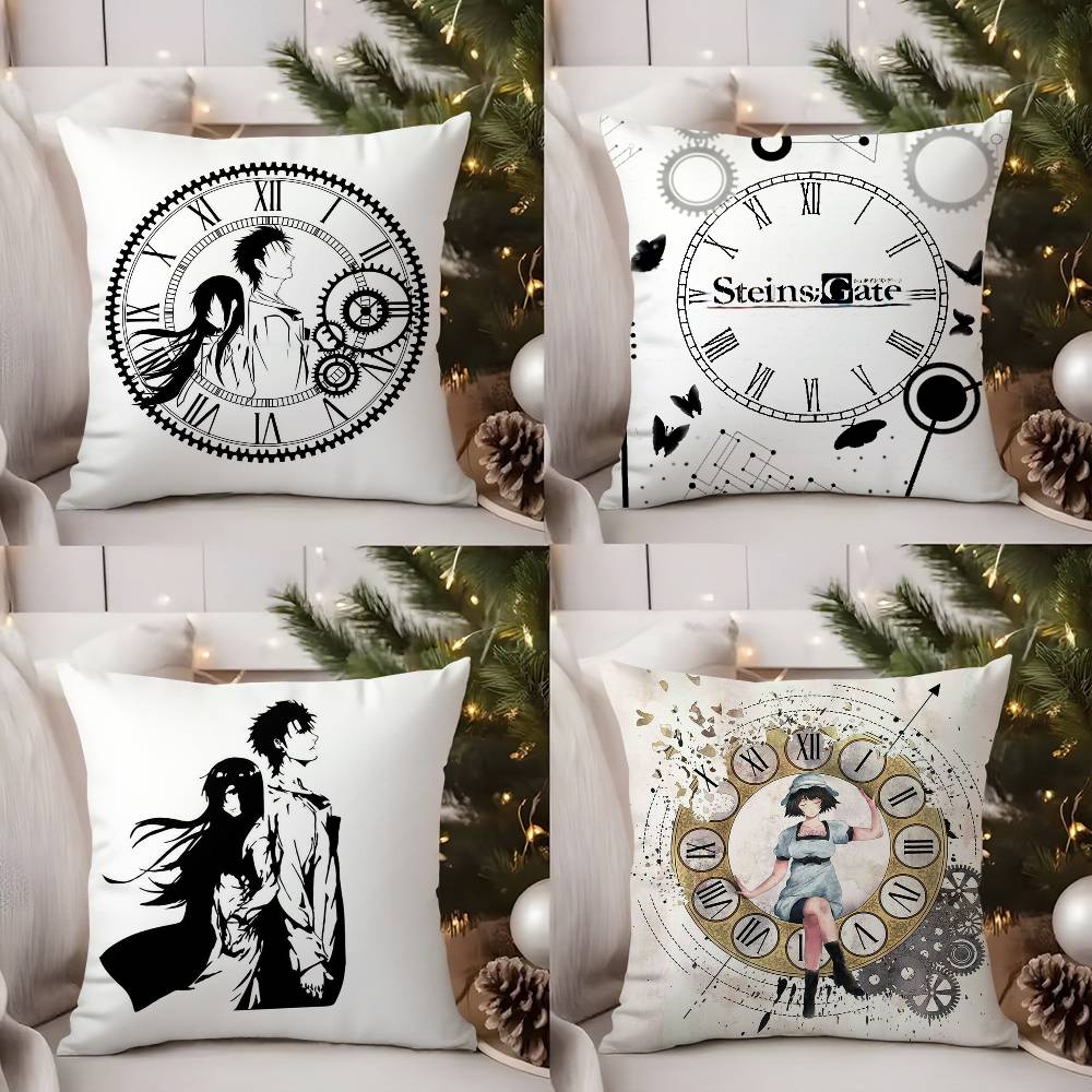 Anime S-Steins Gate Pillow Case Home Dorm Chair Back Short Plush Double-Sided Printing Office Nap Time Cushion Cover