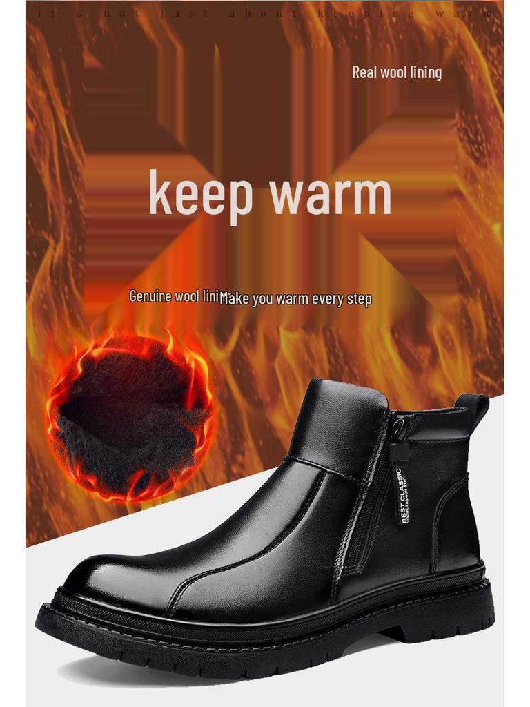 Men's 2025 Height-Increasing Genuine Leather Chelsea Martin Boots with Velvet Wool Lining