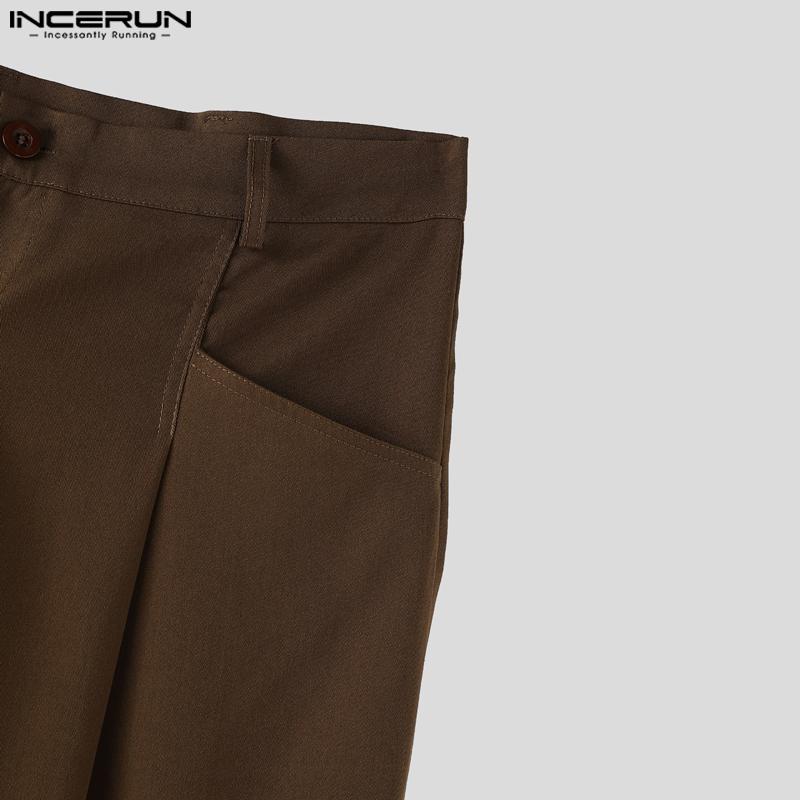 INCERUN Men Zip-up Waist Pockets Casual Loose Long Wide Legs Pants Trousers