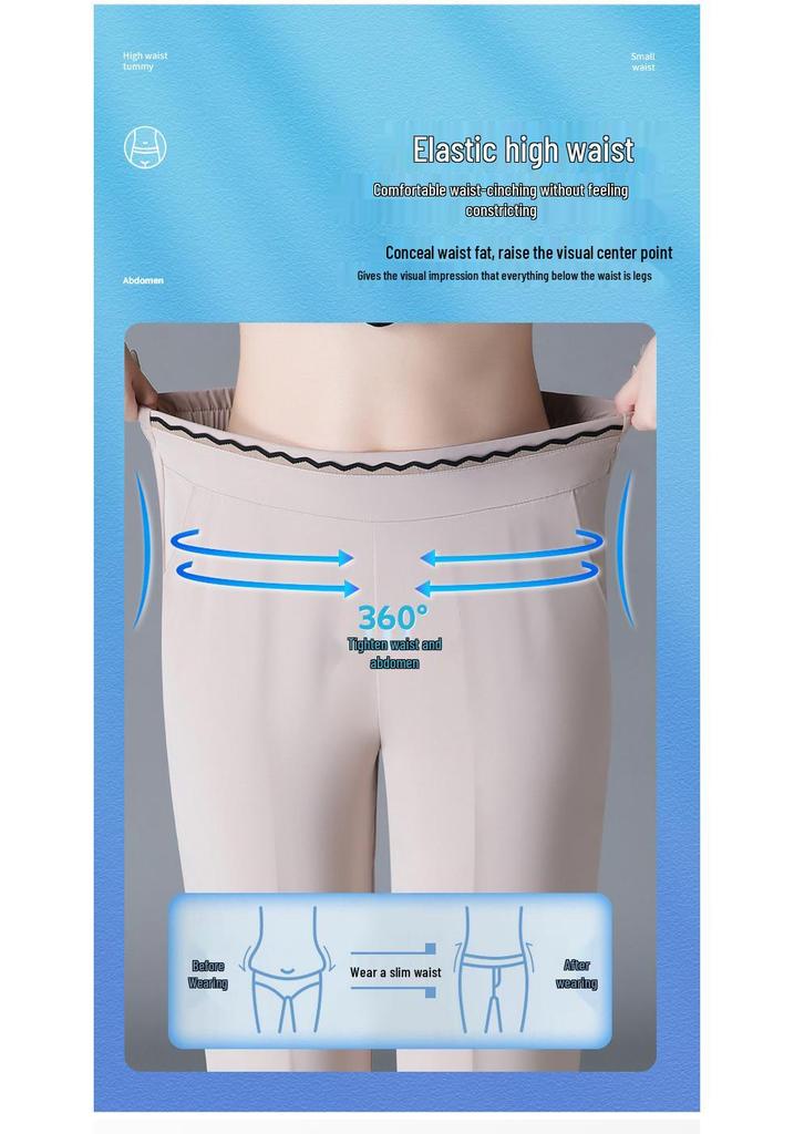Women's Summer Elastic Waist Cropped Pants - Cool, Comfortable, Imitation Silk for Middle-Aged and Elderly