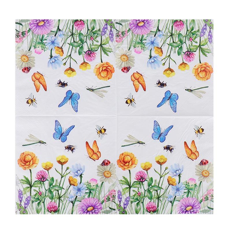 20Pcs/Pack 33x33cm Colorful Butterfly Flower Printed Tissues Table Dinner Napkins Paper Disposable Party Decoration Supplies
