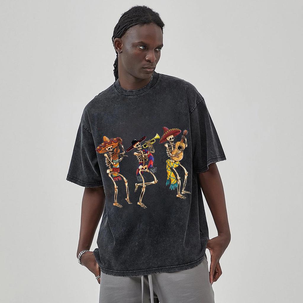 Musik Totenkopf Print Günstig Damen Waschen T-Shirt Locker Übergroß Paar Kurzarm Street Hip Hop Oberteil Teen T-Shirts