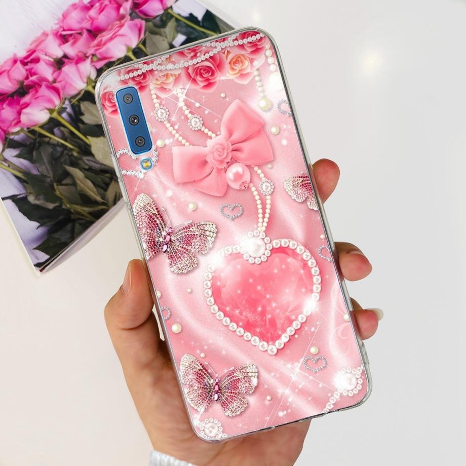 Luxuly Clear Silicone Back Cover For Samsung Galaxy A7 2018 Case 6.1" SM-A750F Bumper Fundas Soft TPU Women Fashion Rose Flower