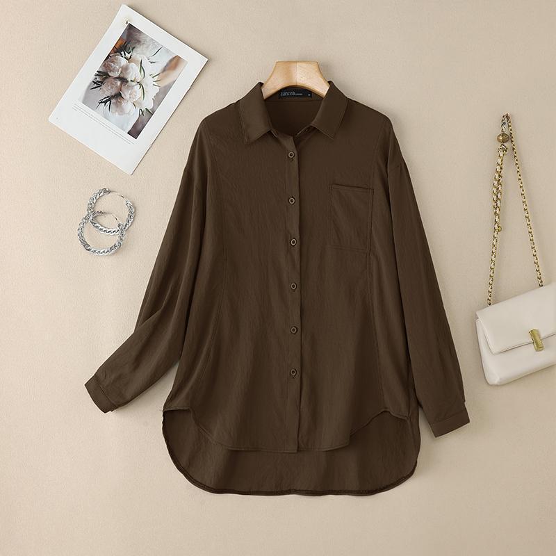 ZANZEA Women Turn Down Collar Loose Casual Long Sleeve Blouse