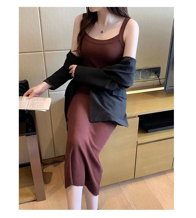 Slimming Knitted Bodycon Sling Dress - 2023 Spring/Summer/Autumn Collection