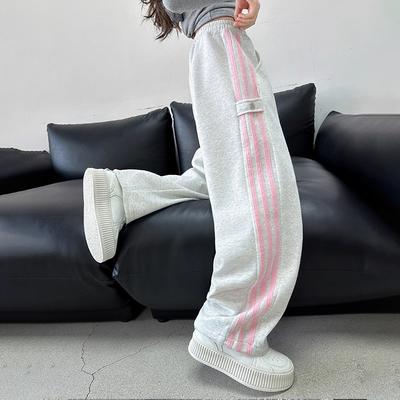Pantaloni Sportivi Lunghi a Gamba Larga Casual a Righe per Bambine Grandi
