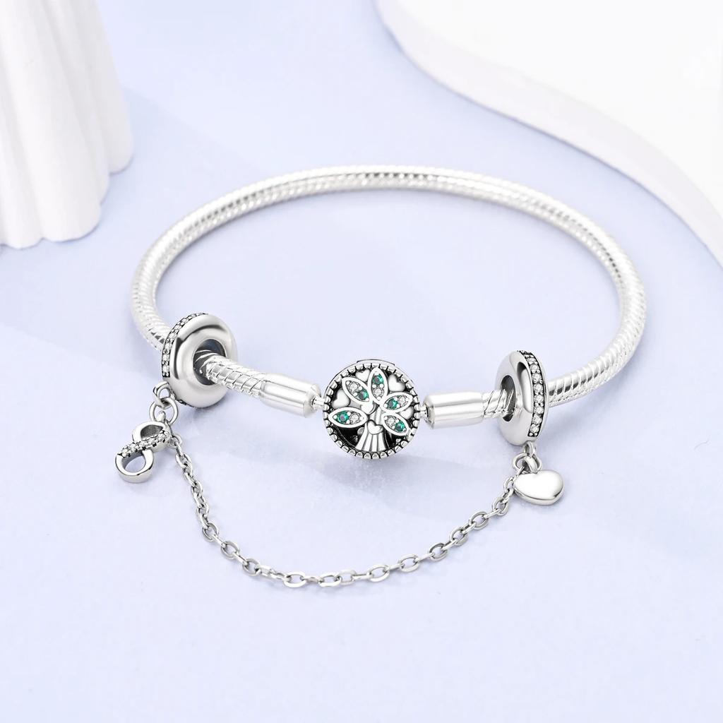 Classic Safety Chain Copper Butterfly Inlaid Zirconium Charms Beads Fit Original Bangle Bracelet Diy Jewelry Gift