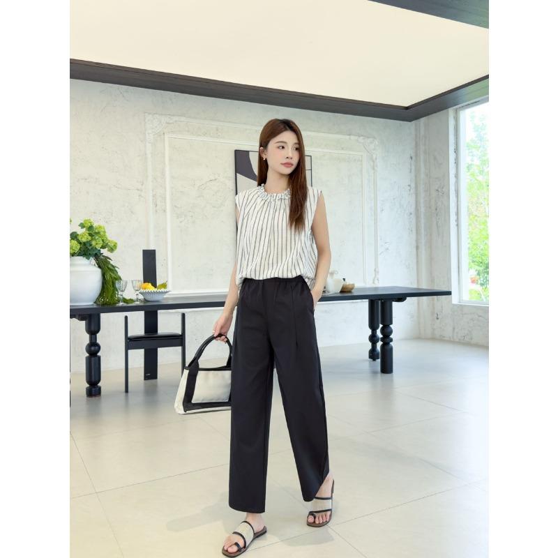 

New summer dopamine thin casual and thin foldable foot mouth contrasting color straight anti-wrinkle nine-point pants women M чёрный