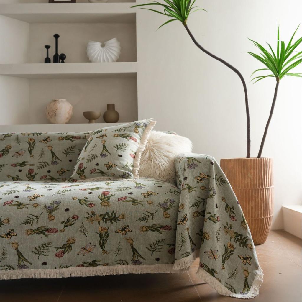 Sofa Handtuch Anti-Katzenkratzer Jacquard Verdickt Blaue Blume Fransen Dicke Sofa Decke