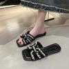 French Beautiful Flat-bottomed Cool Slippers Women's Summer Wear 2025 New Fairy Style with Skirt Seaside Beach Sandals